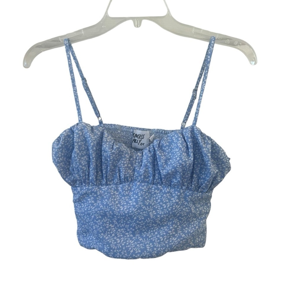 Princess Polly Blue Ruched Milkmaid Smocked Crop Camisole